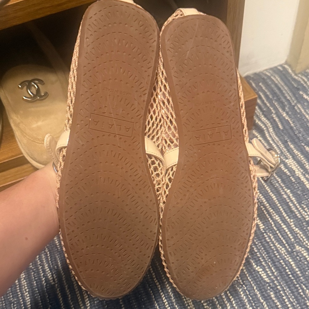 Alaia Nude Mesh Mary Jane Flats with Patent Strap - Picture 3 of 6